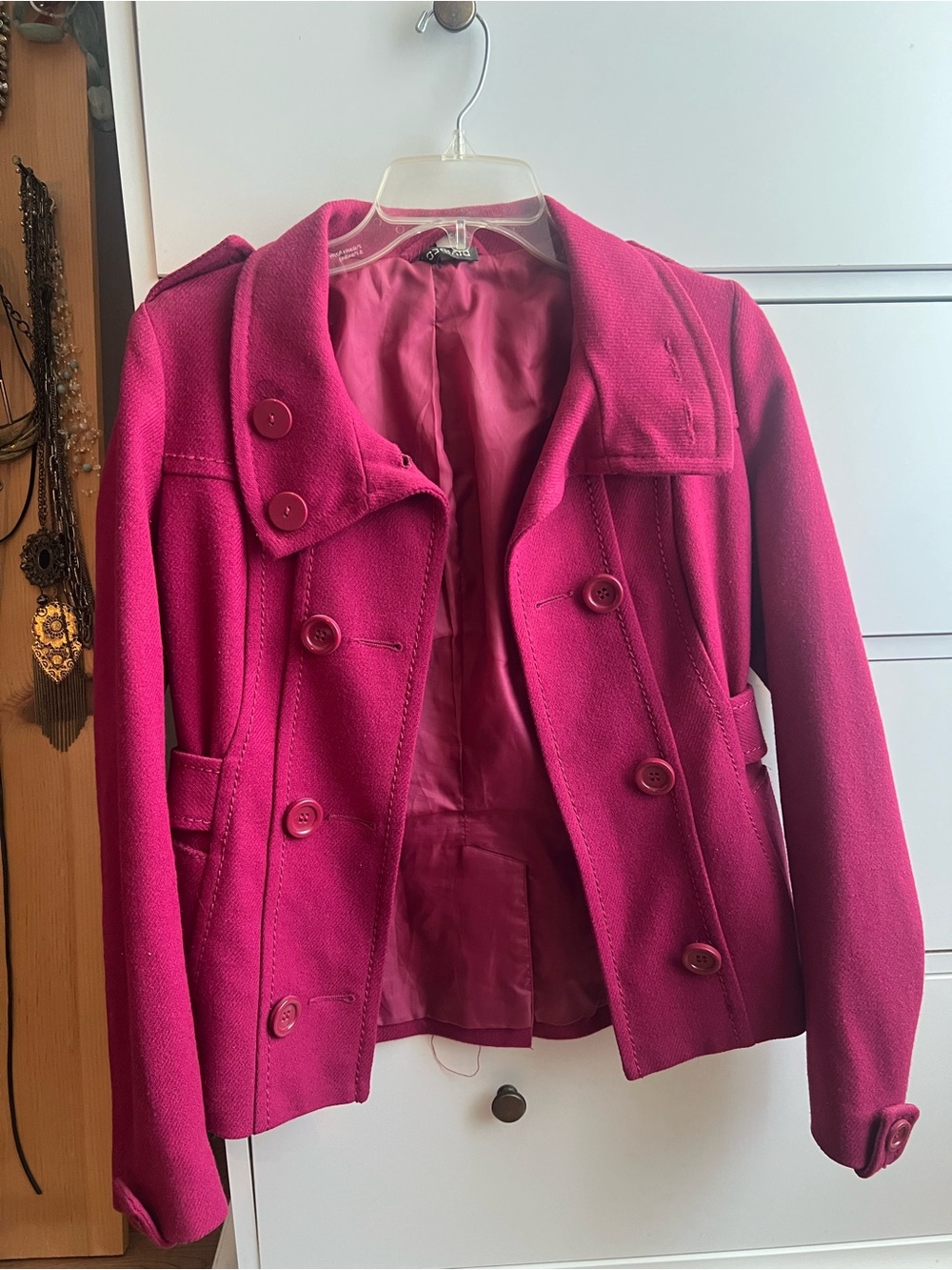 H&M Women's Magenta Double-Breasted Peacoat